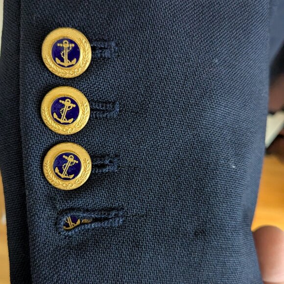 Custom Hand Tailored Navy Wool Blazer Gold Tone Nautical Buttons US44R - Picture 4 of 9